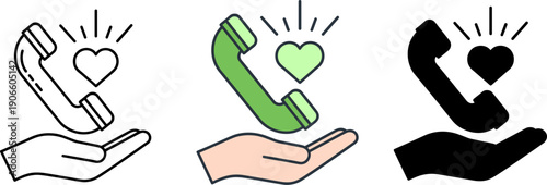 Customer Care and Charity Helpline Phone Line Icons Set