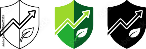 Eco Protection Shield with Growth Graph and Leaf Icons