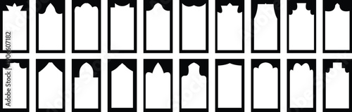 Set of vector Islamic door and window shapes.  Traditional and culture Vector isolated on transparent background of patterns in oriental style. Arabic Islamic borders for invitations, templates.