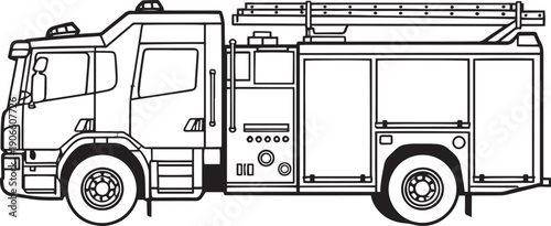 Firefighter Fire Truck Rescue Vehicle Outline Vector
