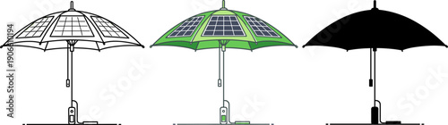 Solar Powered Beach Umbrella Set with Charging Station Vector