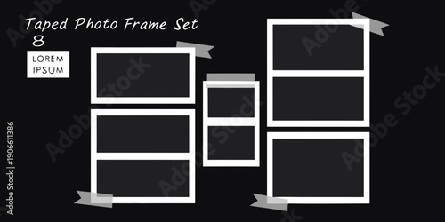 A set of blank photo frames taped to a dark background