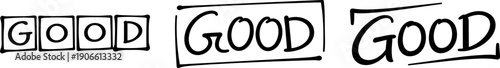 GOOD Text Word Displayed in Various Hand-Drawn Typography Styles on White Background