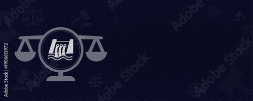 Environmental law for hydropower plants and water management regulations vector scale icon with copy space