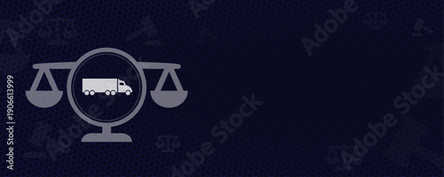 Transportation law and logistics regulations for trucking industry vector scale icon with copy space