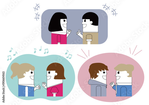 パペット人形のような人物が二人で会話しているイラスト_セット