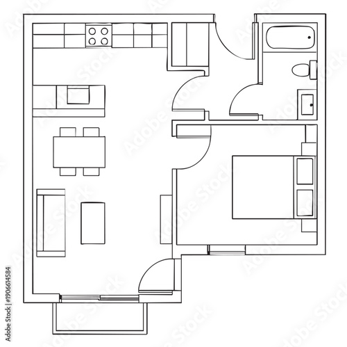 line sketch apartment plan
