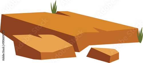Desert rocks formation illustration with grass for background, environment landscape. Vector isolated.