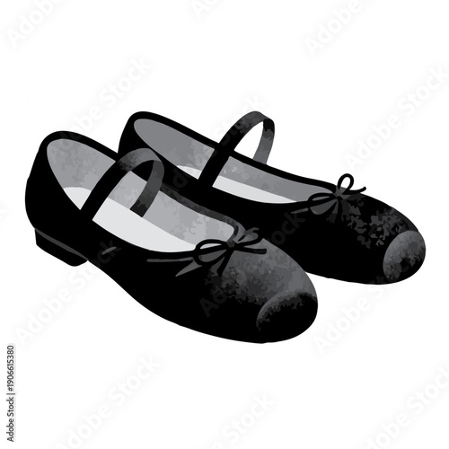 Black Ballerina Shoes Vector Illustration Closeup of Elegant Dance Footwear with Classic Strap and Bow Design.