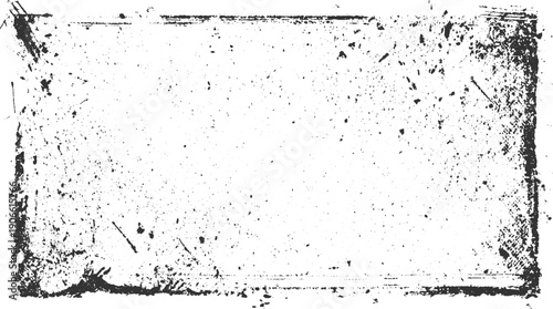 Black ink splatter grunge frame on white background with distressed texture and rough edges