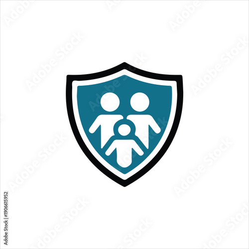Family Protection Shield Icon with People Silhouettes security safety