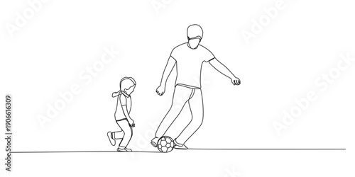 Father and son playing football on the field