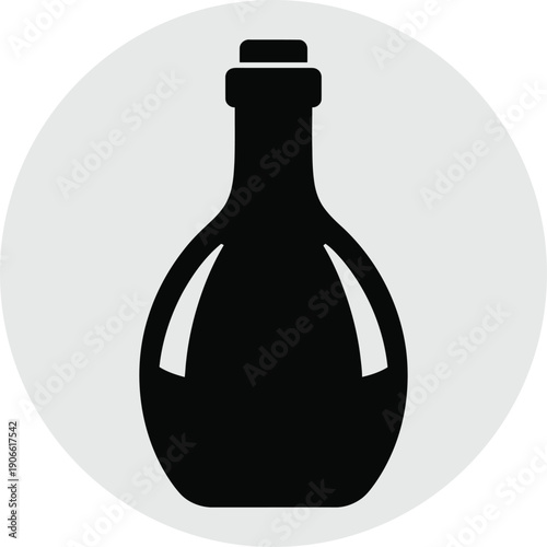 Black silhouette of a bottle with a stopper on a gray background
