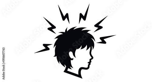 Silhouette of a head with radiating jagged lines suggesting distress
