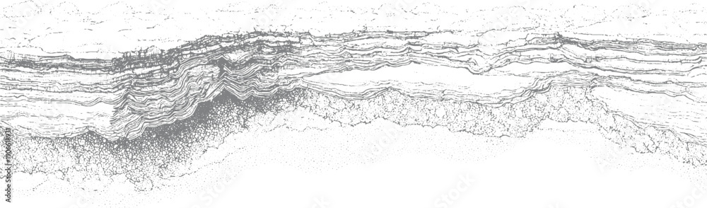 Fototapeta premium Abstract grey and white textured layers with stippled patterns and wavy lines