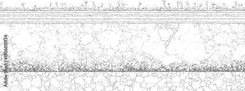 Stylized cross section of soil layers with grass and flowers at the and pebbles below ground