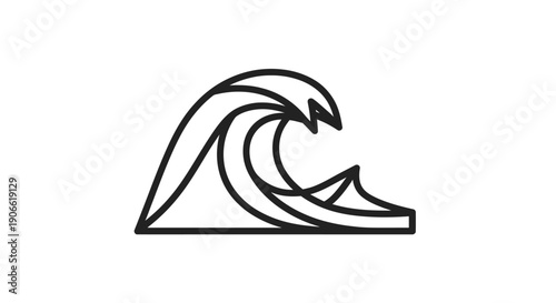 Stylized Wave Icon, Minimalist Ocean Symbol, Surfing Vector Art, Sea Outline