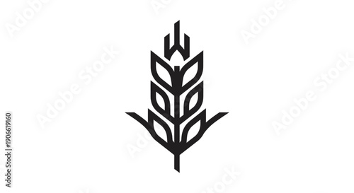 Stylized Wheat Ear Icon, Minimalist Agricultural Symbol, Black and White Line Art