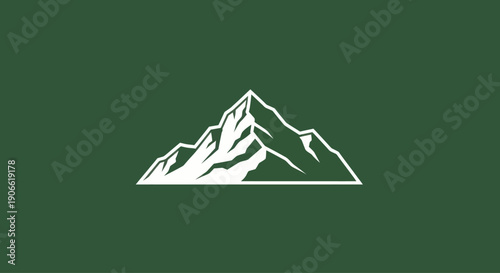 Stylized White Mountain Peak Icon on Green Background