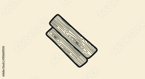 Two Wooden Planks Crossed, Hand Drawn Style, Natural Material