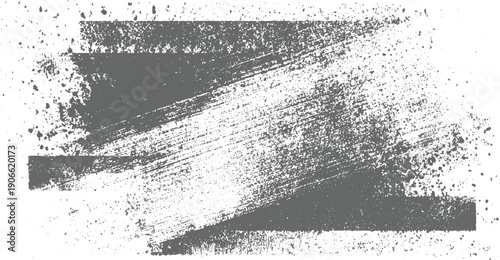 Gray distressed grunge texture with horizontal brush strokes and scattered speckles on white background