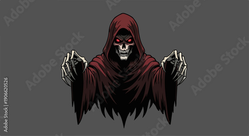 flat illustration of a devil in a robe and carrying a fireball