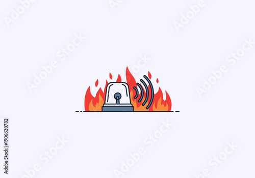 Vector Ilustration idea Concept Emergency Alert - Fire Alarm Sounding Amidst Flames.