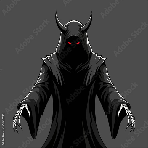 flat illustration of a devil in a robe and carrying a fireball