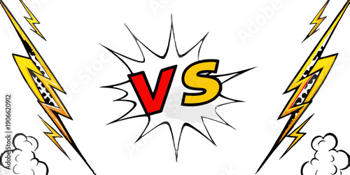 Dramatic versus sign with lightning bolts and a black burst background