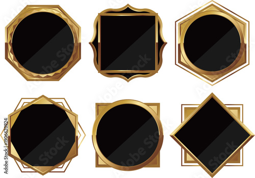 高級感のある幾何学フレーム6種セット　ブラック＆ゴールド