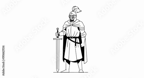 flat illustration of a horse-drawn soldier sketch