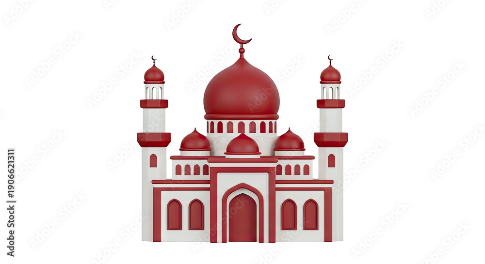 Obraz premium 3D Islamic Mosque with Red Domes and Crescent Moon