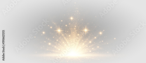 Panel kuchenny z motywem Golden light explosion with glowing particles sparkle stars and radiant energy burst on transparent background.