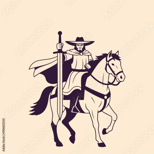 flat illustration of a horse-drawn soldier sketch