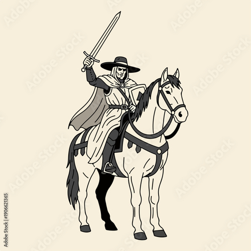 flat illustration of a horse-drawn soldier sketch