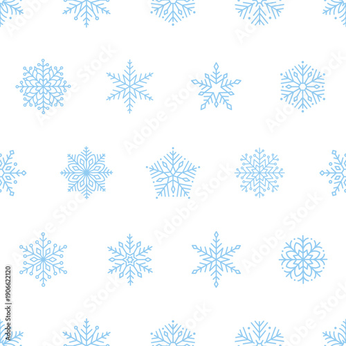 Seamless pattern with cute minimalist snowflakes. Gentle winter holiday design for Christmas, New Year. Perfect for banner, wallpaper, wrapping paper, background, card, poster. Vector illustration