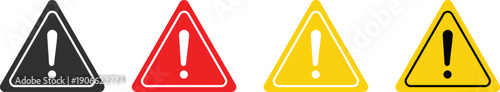 Caution alarm set, danger sign collection, attention vector icon, yellow, red and black fatal error message element, exclamation mark of warning attention