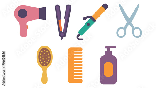 Hair dryer and other beauty tools icon vector illustration