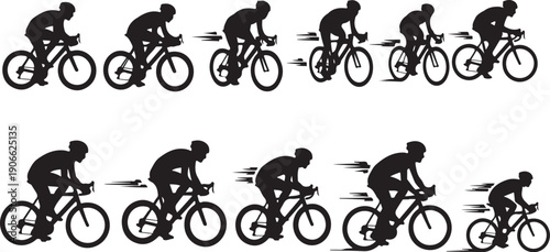 Silhouette of cyclist riding bicycle in motion sequence