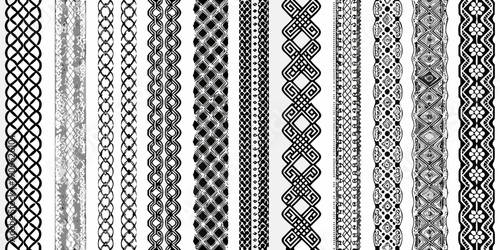 A collection of ornate vertically aligned black and white lace patterns