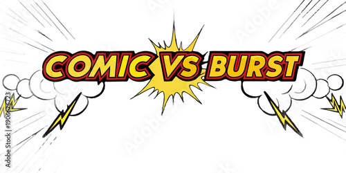 Comic vs burst text with dynamic explosion effect on a black background