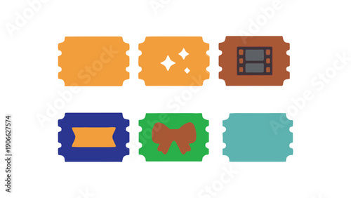Cinema ticket icons vector illustration set for movie night promotions