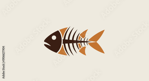 Stylized Fish Skeleton Icon on Beige Background