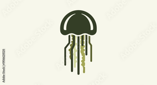 Stylized Jellyfish Silhouette Icon, Simple Vector Illustration, Deep Sea Creature