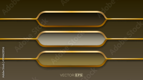 Luxurious golden-framed horizontal buttons on a dark background. Modern abstract design.