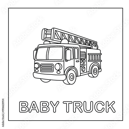 Cute baby fire truck coloring page with ladder for kids