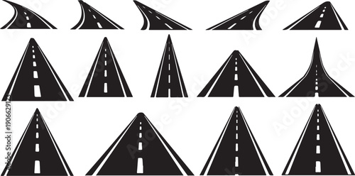 Various Roadway Lane Dividers and Angles Illustration Set