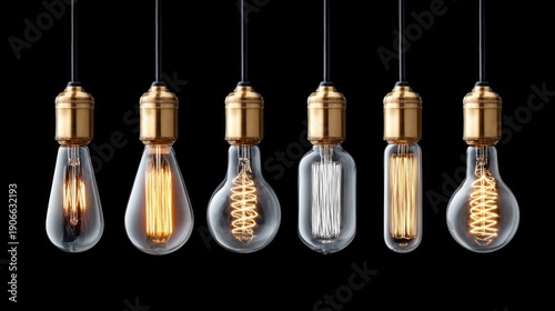 Decorative Edison light bulbs hanging against a black background