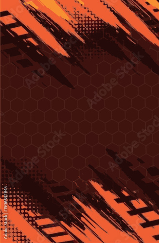 Extreme Racing Background with Orange Tire Tracks and Hexagon Mesh - Sport Motion Abstract