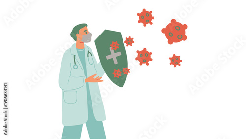 Doctor wearing a mask and holding a shield against coronavirus